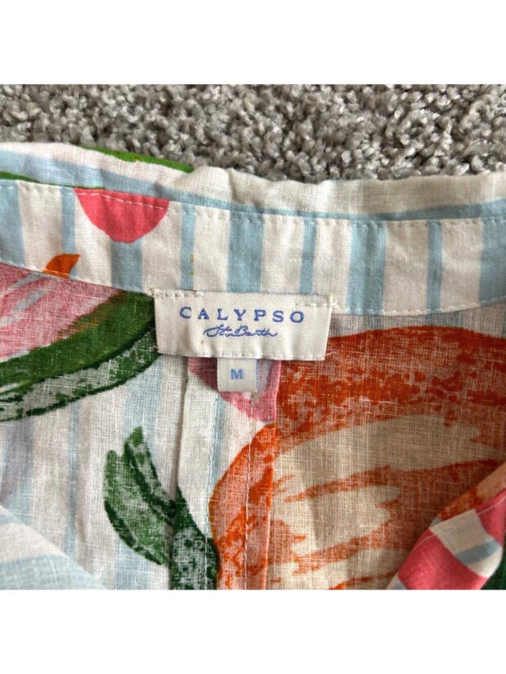 Calypso St. Barth Women's Sz M Fruit Print Linen Blend Button-Down Shirt Top - Picture 4 of 9